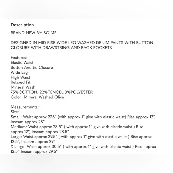 New So Me Wide-Leg Drawstring Pants ~ Olive - Picture 16 of 16